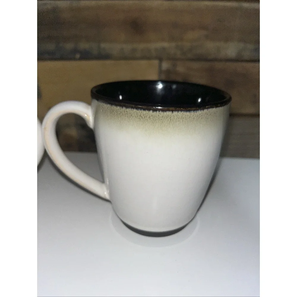 Sango Coffee Tea Cup Mug Nova Black 4932‎ Gray White Center Stoneware